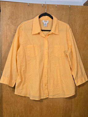 Talbots Woman's button down Blouse Orange 3/4 sleeve 100% Cotton Size XL
